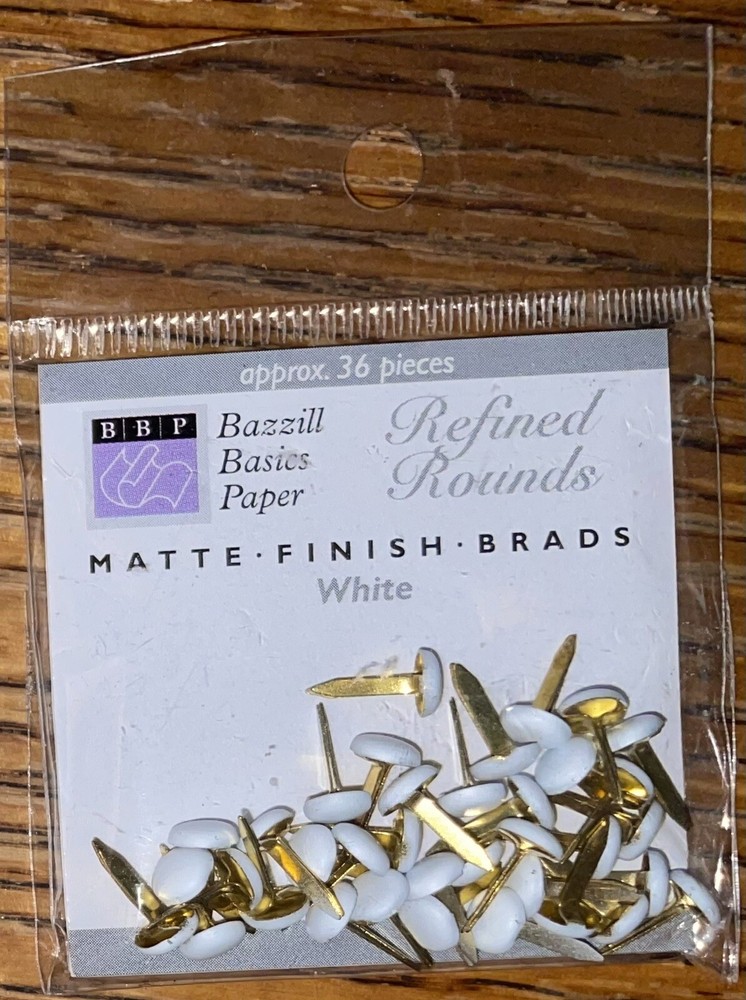 BBP Bazzill Basic Paper Refined Rounds Matte Finish Wht Designer Brads Scrapbook