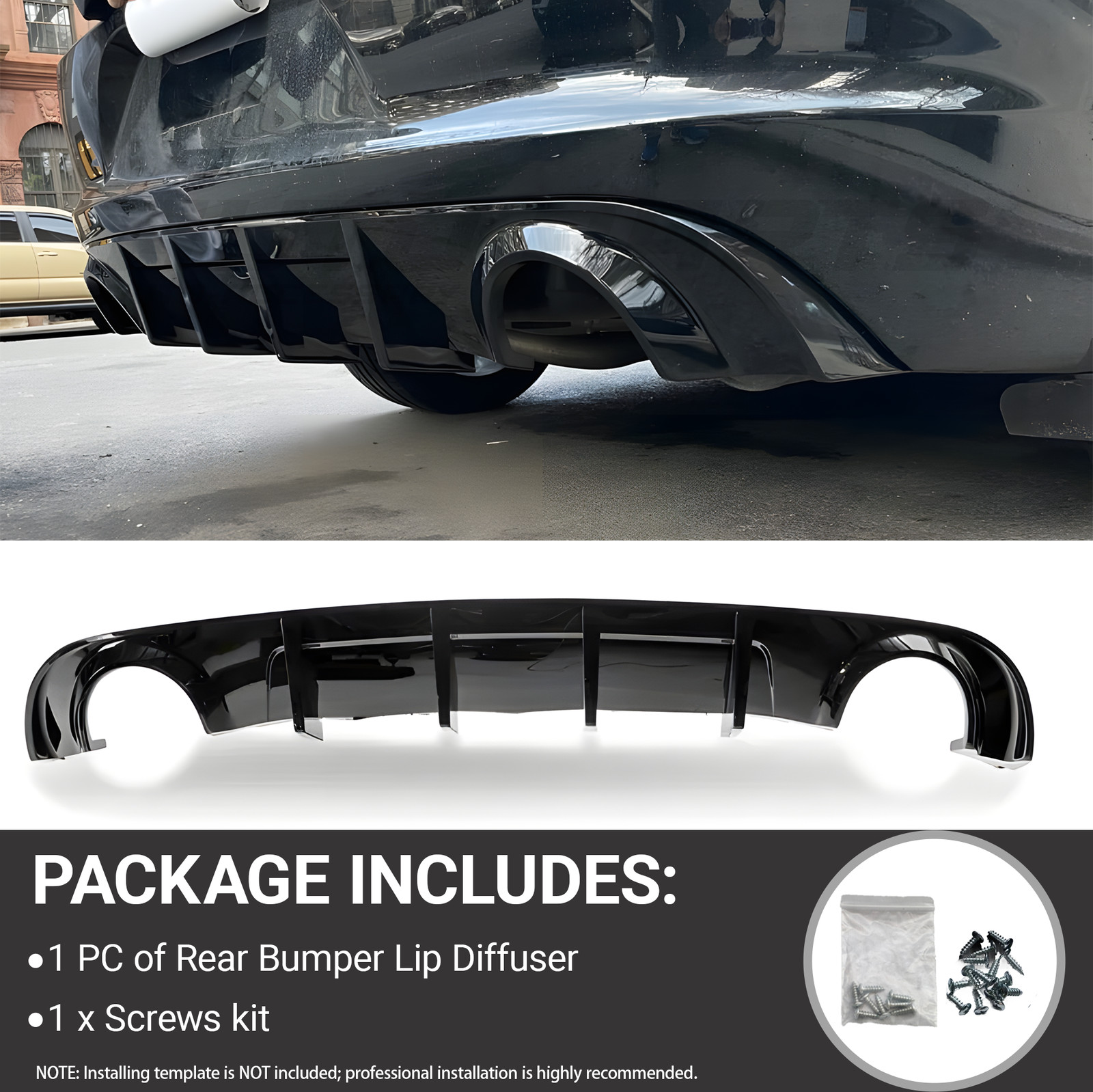 Rear Bumper Diffuser Lip Gloss Black For 2015-2023 Dodge Charger R/T SE SXT