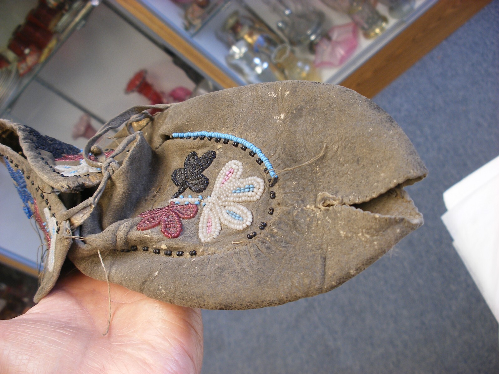 Antique Vtg Native American Plains Indian Beaded Moccasins - Damage - As-is!