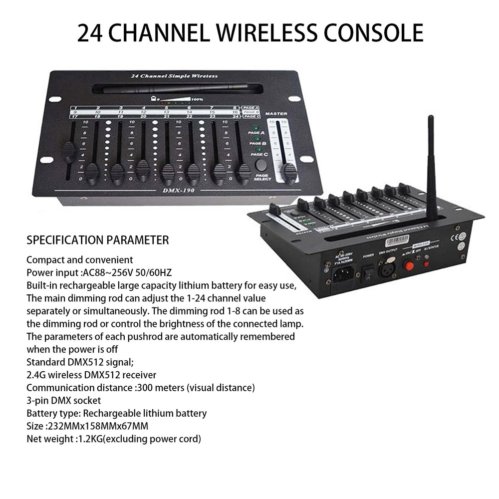 24 channel 2.4G wireless dmx controller battery console for dj stage light