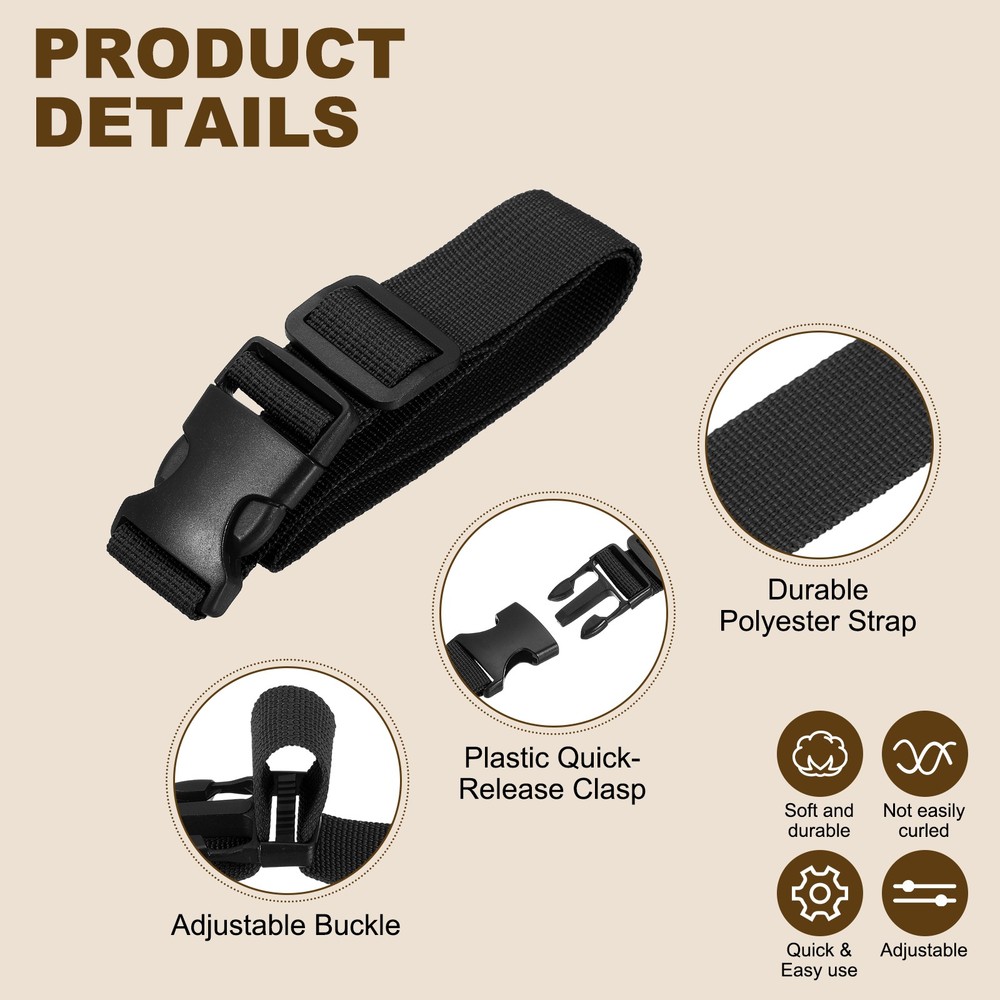 3pcs 1" x 2ft Utility Straps with Quick Release Buckle Adjustable, Black