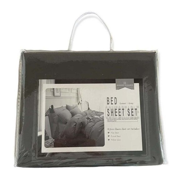 MODERNE ELEGANCE Gray Queen Brushed Microfiber 4-Piece Bedding Sheet Set NIP