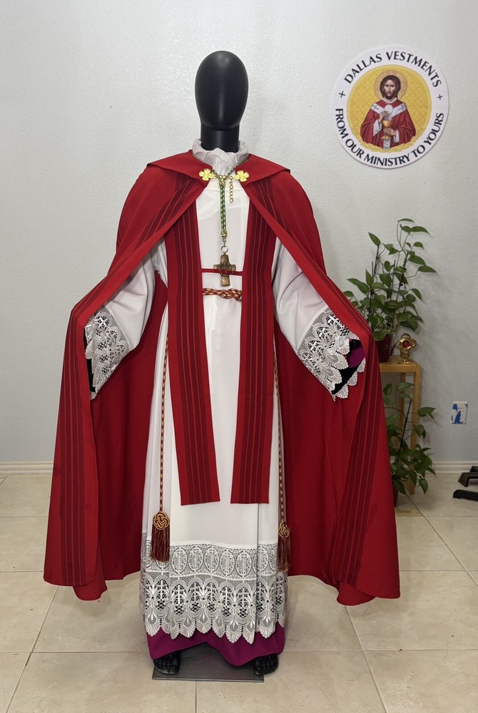 RED COPE VESTMENT CHASUBLE WITH STOLE
