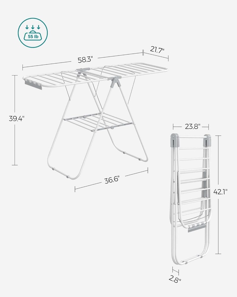 Clothes Drying Rack W/ Sock Clips Metal Laundry Rack Foldable Space-Saving
