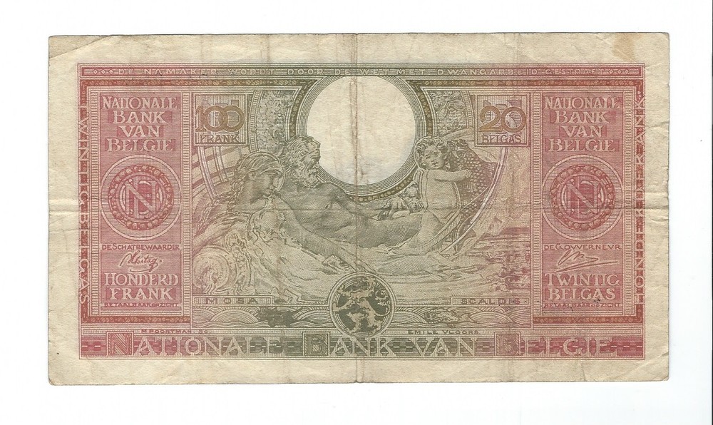 Belgium - 1943, 100 Francs