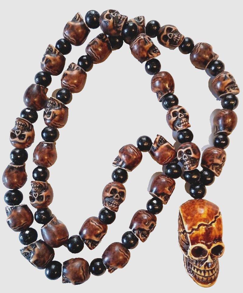 Necklace or Bead Strand - High Detail Resin Skull Beads, 33 Skulls, 33 Inches
