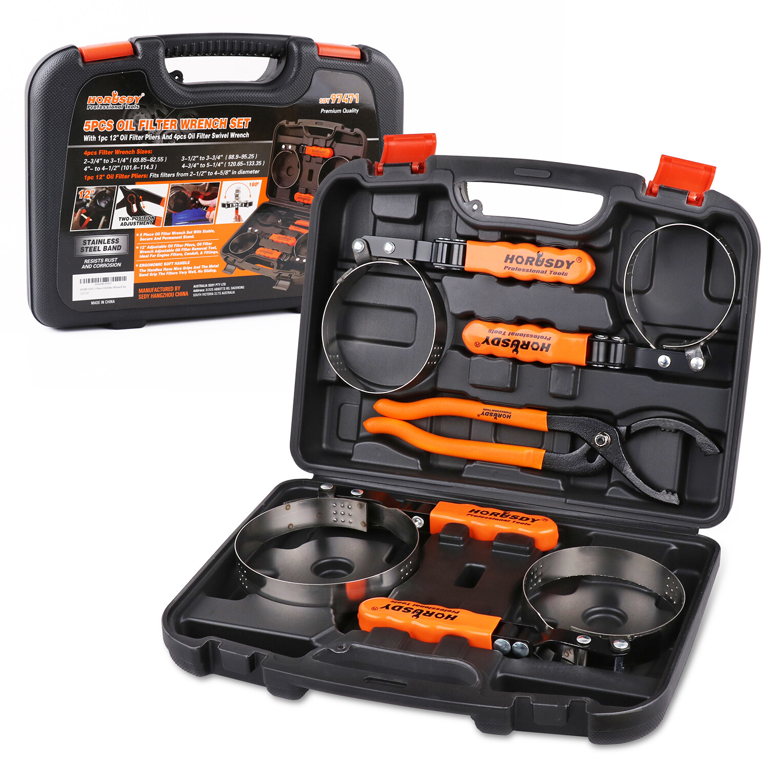 5PC Swivel Oil Filter Wrenches & Pliers Removal Tool 2-3/4" - 5-1/4" Adjustable