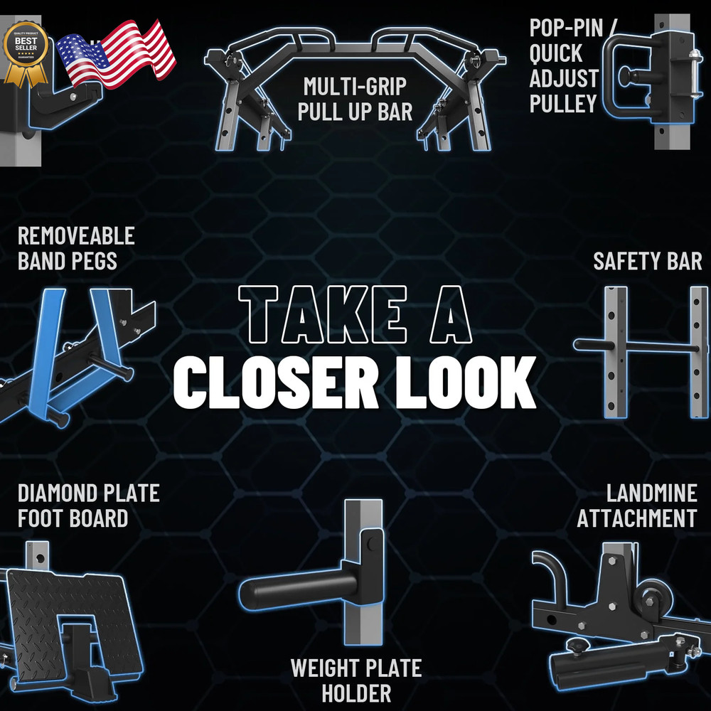 Power Rack Cage Weight Rack with Cable Crossover Machine,Multi-Function