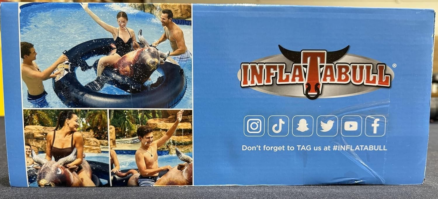 Over 7 FT, Inflatabull Inflatable Ride On Rodeo Bull Pool Toy Float Ages 9+ New