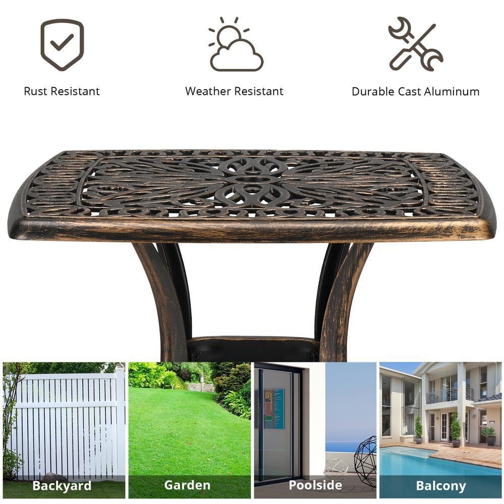 Outdoor Patio Square Dining Table Cast Aluminum All-Weather Furniture Bronze