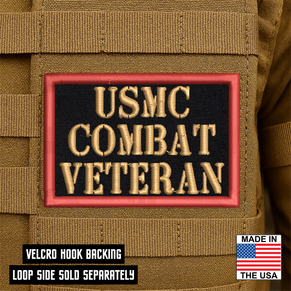 USMC Combat Veteran Embroidered Morale Patch - 2 Inch X 3 Inch, Hook & Loop Back