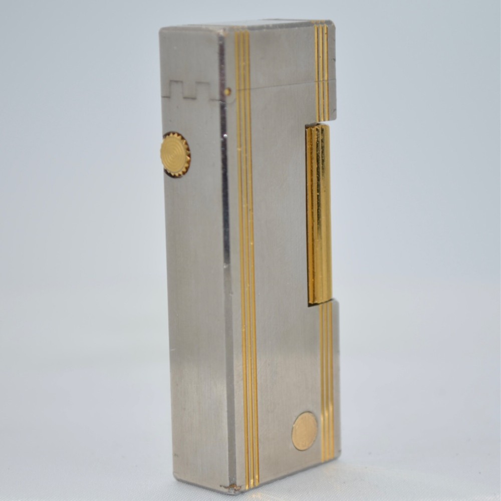 Dunhill Silver Rollagas Lighter Gold Line _ Ultrasonically cleaned_WORKING