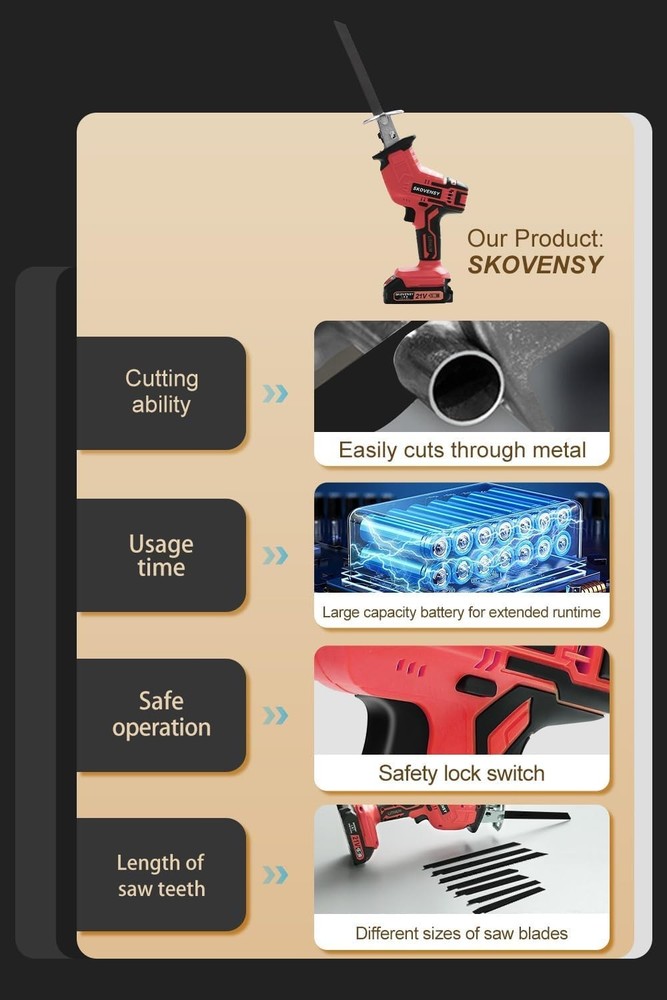 Cordless Reciprocating Saw, 2.0Ah Battery x2, Variable Speed, Red