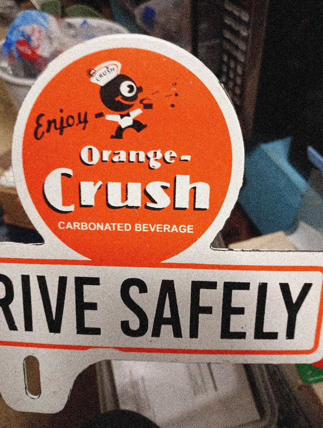 Porcelain Enjoy Orange Crush Drive Safely Topper