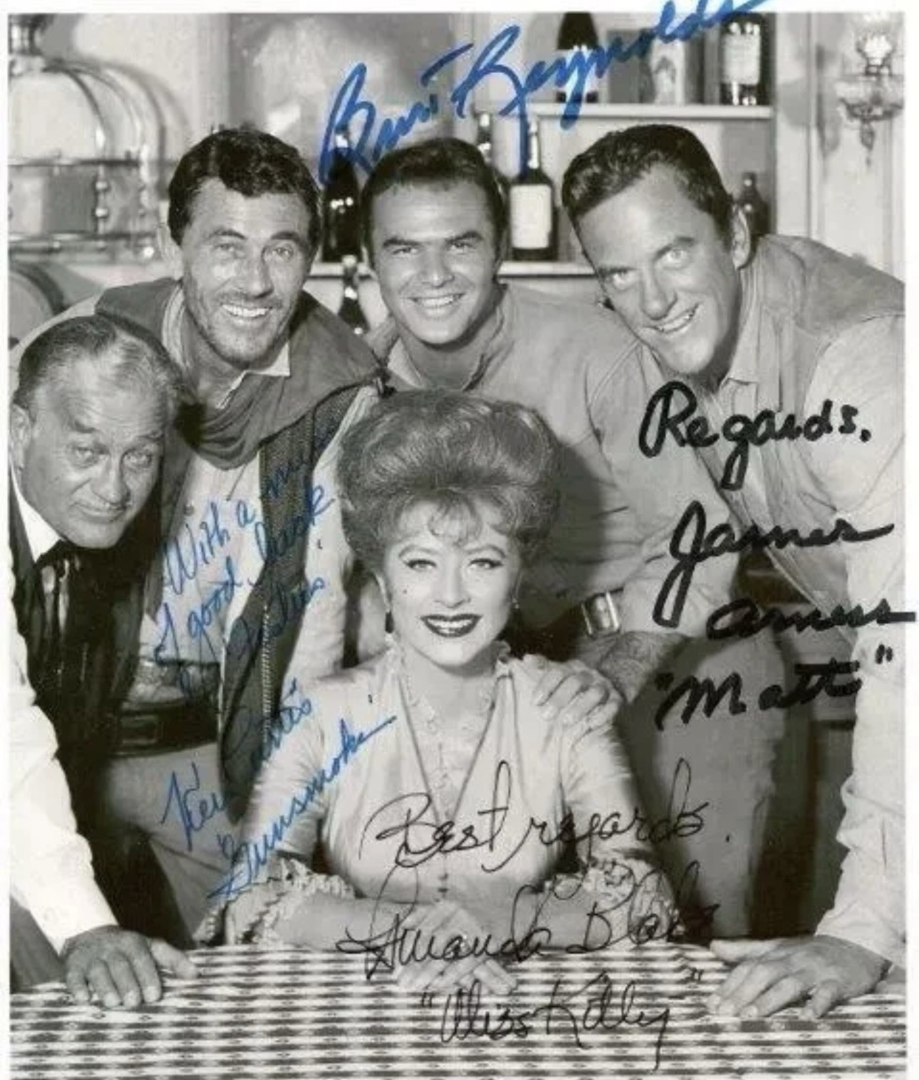 GUNSMOKE TV CAST 8X10 SIGNED PHOTO AUTOGRAPH ALL MEMBERS SIGNATURE BURT REPRINT