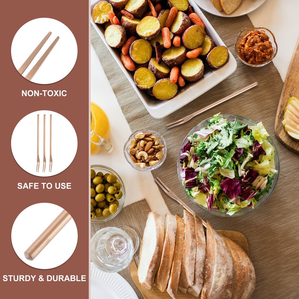 4 Pcs Pickle Fork, 6.3 Inch Olive Fork Long Handle Rose Gold