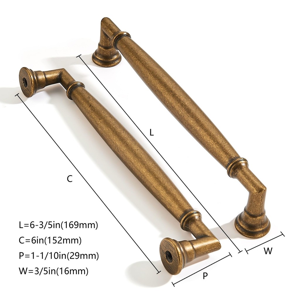 2 Pack 6 Inch Hole Center Vintage Antique Brass Cabinet pulls Solid Heavy Dut...