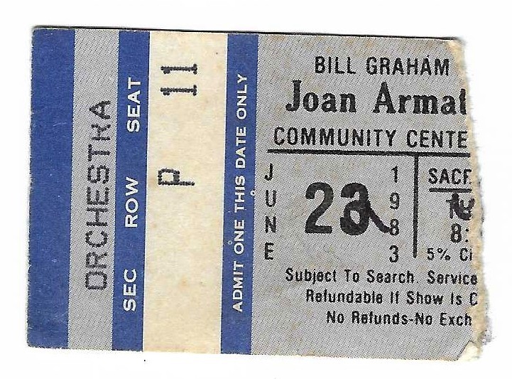 Joan Armatrading 6/22/83 Sacramento CA Rare Ticket Stub