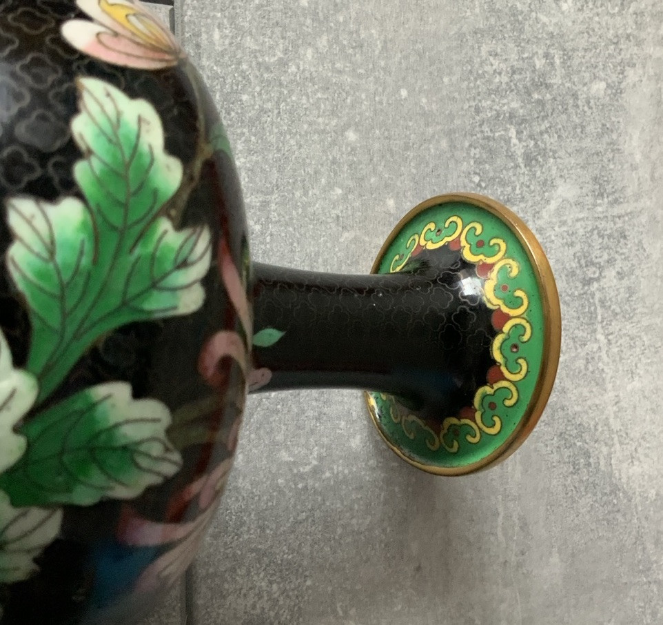 Lot Of 4 CLOISONNE Noir Enamel On Brass Variety Shapes Vases Vintage & Antique