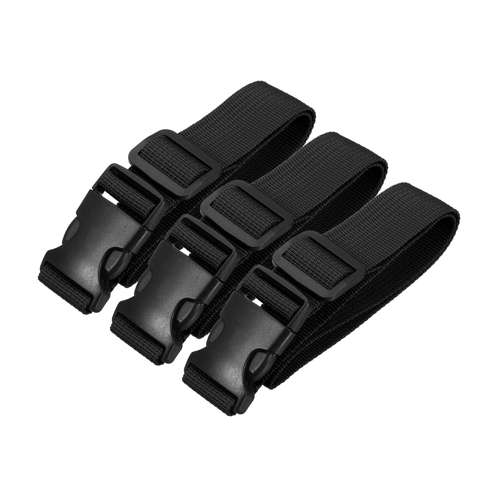 3pcs 1" x 2ft Utility Straps with Quick Release Buckle Adjustable, Black