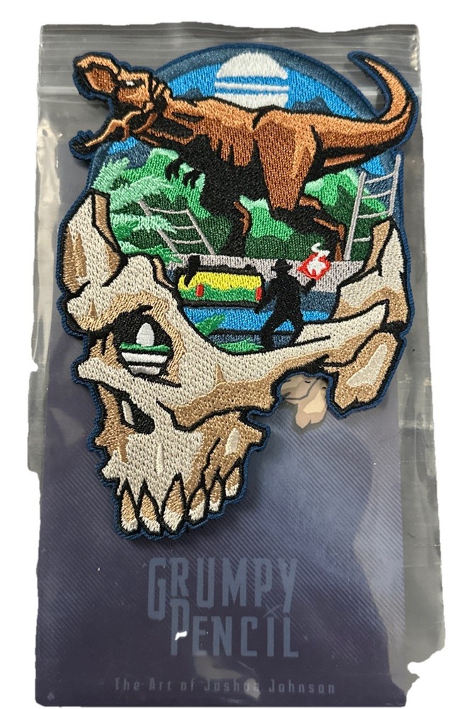 Grumpy Pencil Minds Eye, T Rex Embroidered Patch