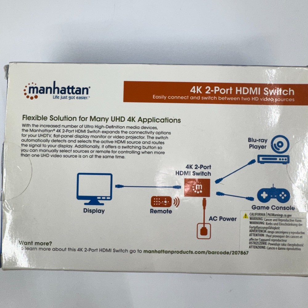 Manhattan 207867 4K 2-Port HDMI Switch