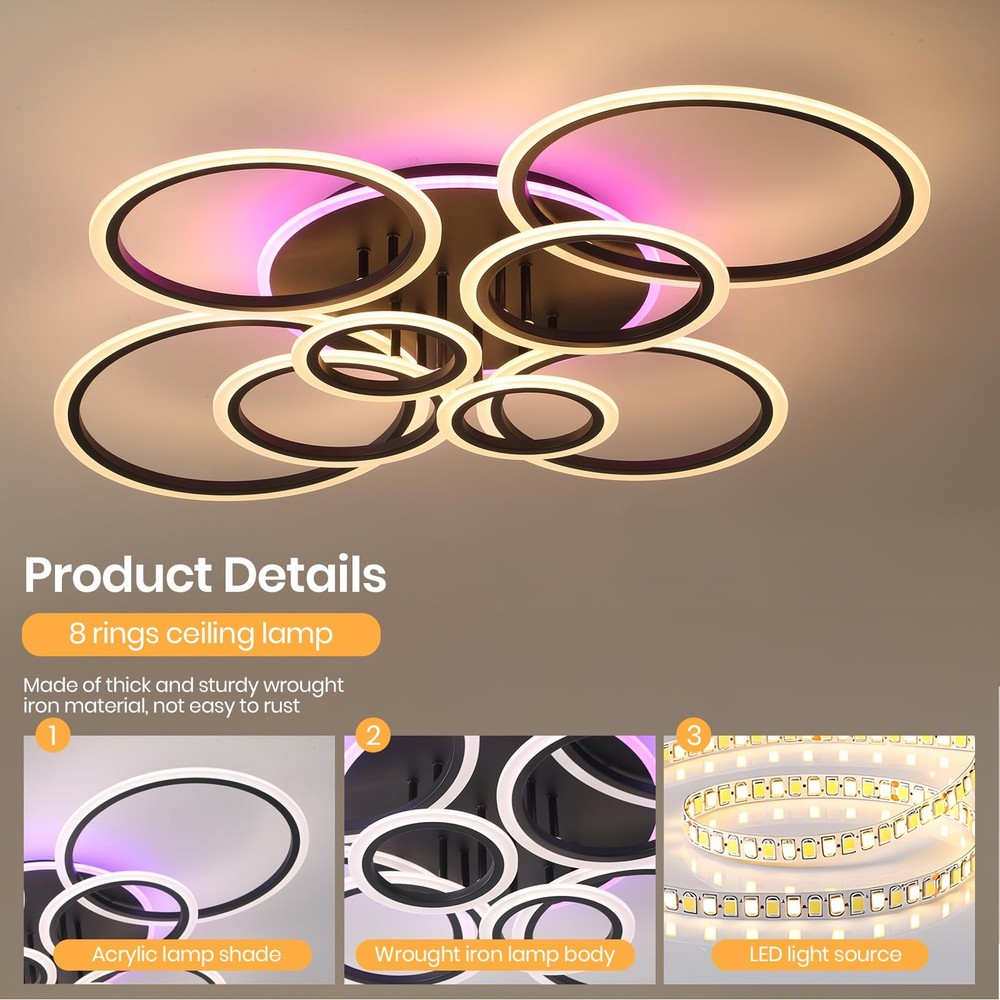 Modern LED Ceiling Light,41.3'' Dimmable Flush Mount Ceiling Lights with Remo...