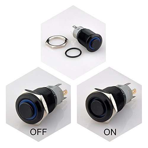 Latching Pushbutton Switch U16F2 1NO1NC SPDT ON/Off Black Metal Shell Blue