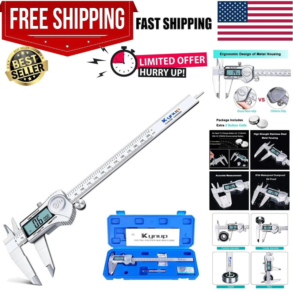 Multi-Function 8 Inch Digital Caliper -  Splash-Proof & Easy Unit Switch