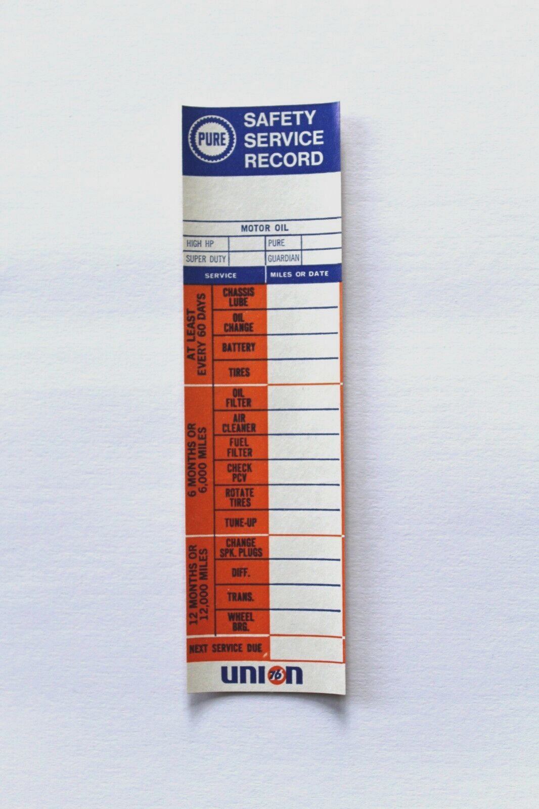 1969 PURE OIL UNION 76 VINTAGE ORIGINAL OIL CHANGE SERVICE REMINDER STICKER NOS