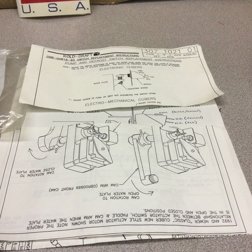 Kold Draft Ice Machine GBR 0081603 pump & Defrost switch