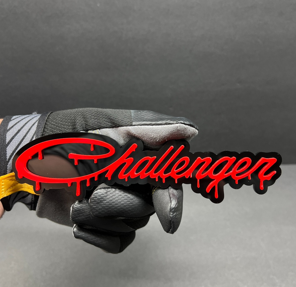 Custom RED Drip Text "Challenger" 3D Emblem–Multicolor Acrylic Badge 1PC