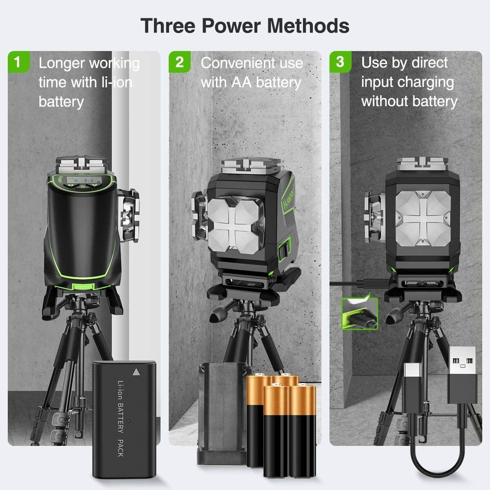 Huepar 3x360° Self-Leveling Bluetooth Connected Laser Level with LCD Screen
