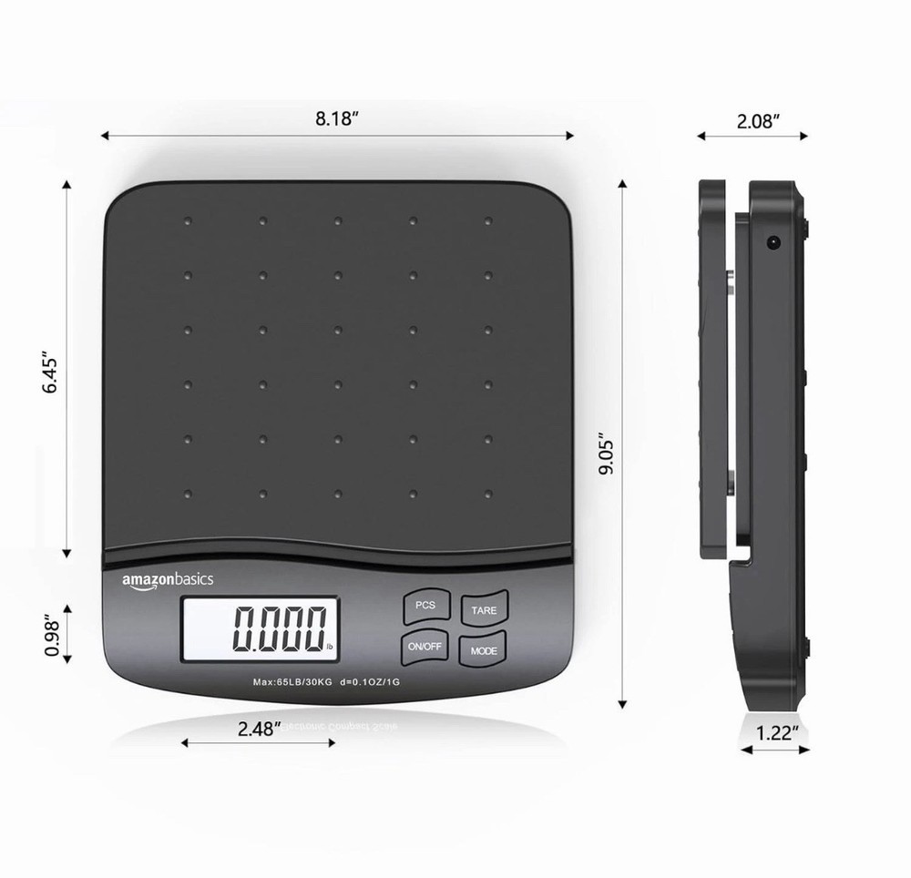 Amazon Basics Digital Postal Scale, AC Adapter, 65 lb 65 pound, Black