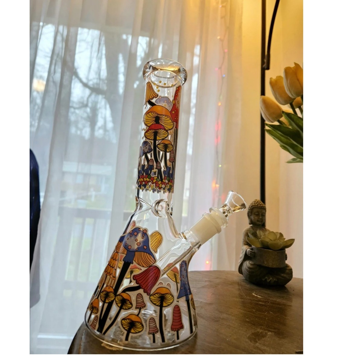 10 Inch Colorful Mushroom Beaker Bong Glass Bongs Water Pipe Hookah 14MM