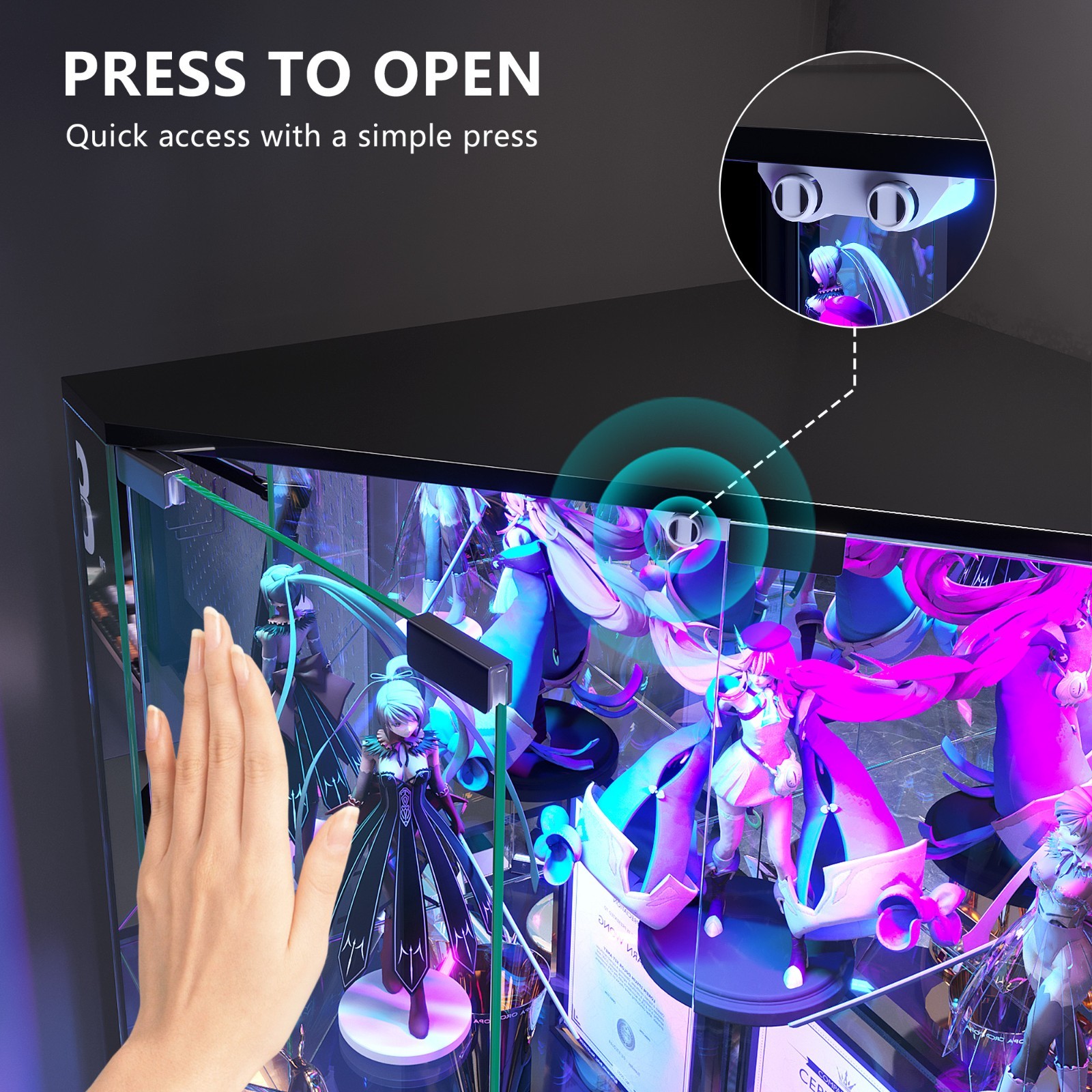 Gurexl Corner Curio Cabinet with RGB Lights , 65" Display Cases for Collectibles