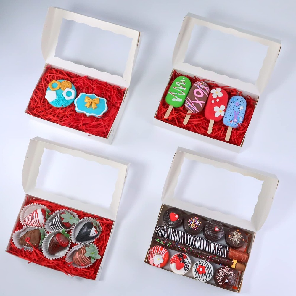 20PCS White Cookie Boxes 8x5x2 Inch Bakery Boxes with Window Candy Pastries