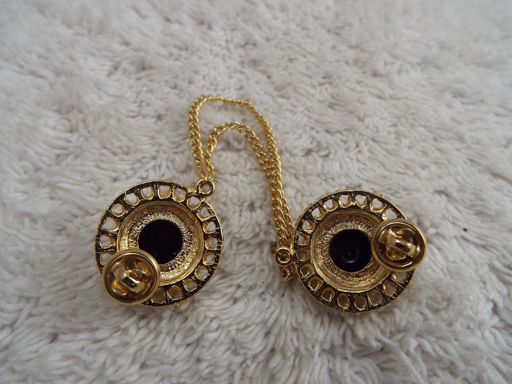Goldtone Black Chained Double Pin (H5)