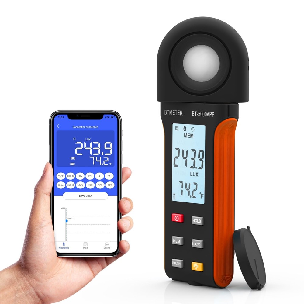 BTMETER Illuminance Light Meter w/Bluetooth - Digital Lumen Tester Measure Li...