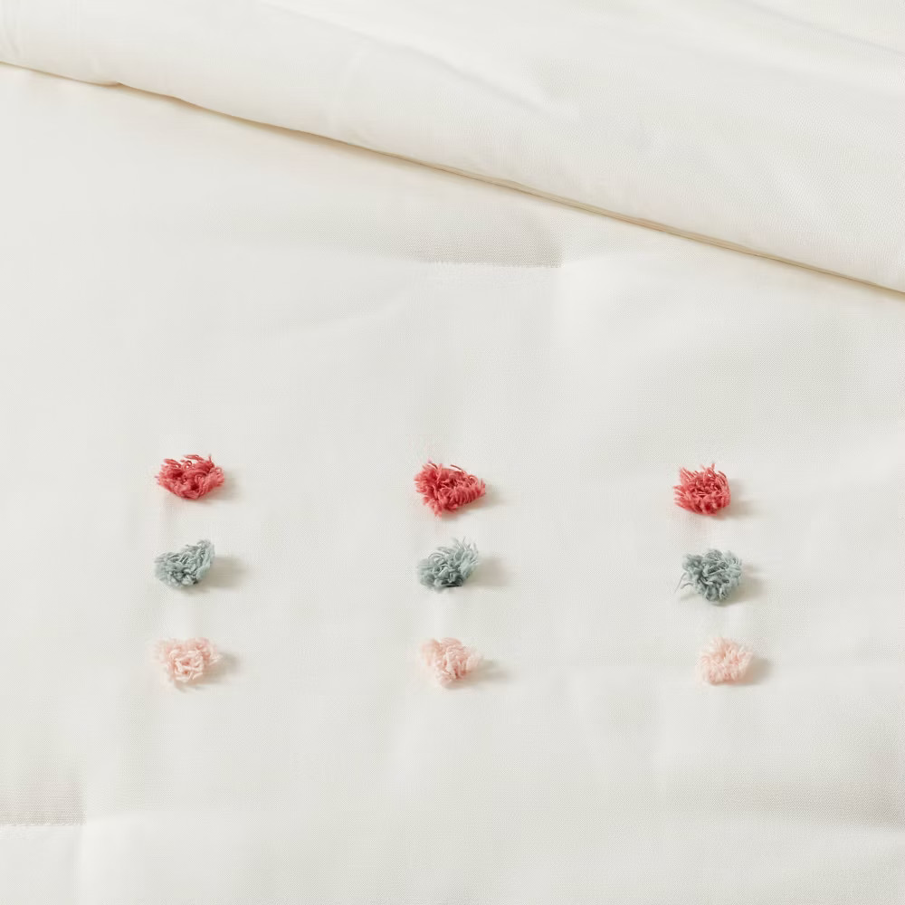 Full/Queen Pom Comforter Set Cream - Pillowfort