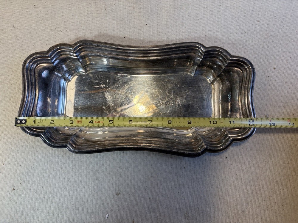 Vintage Silver Plated Serving Tray Rectangle Ornate Edge 13” Platter #002