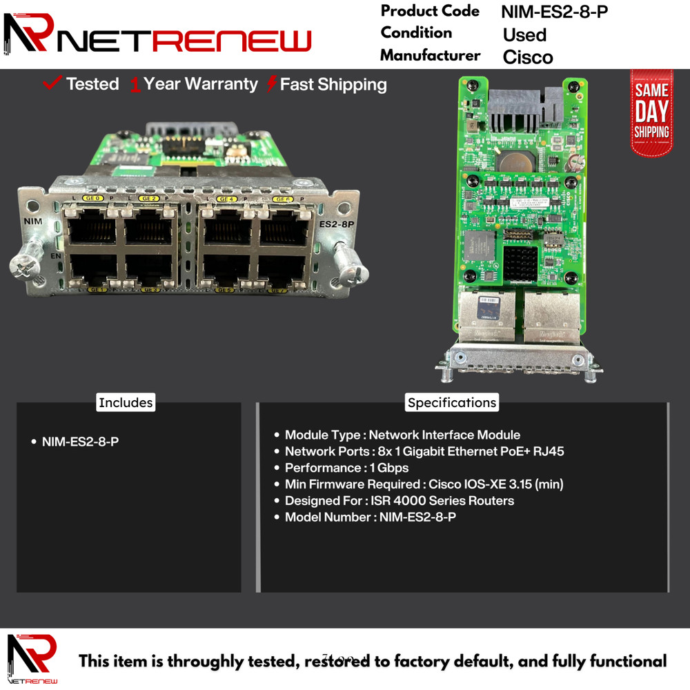 Cisco NIM-ES2-8-P  Interface Module 8Port POE Gigabit Ethernet LAN