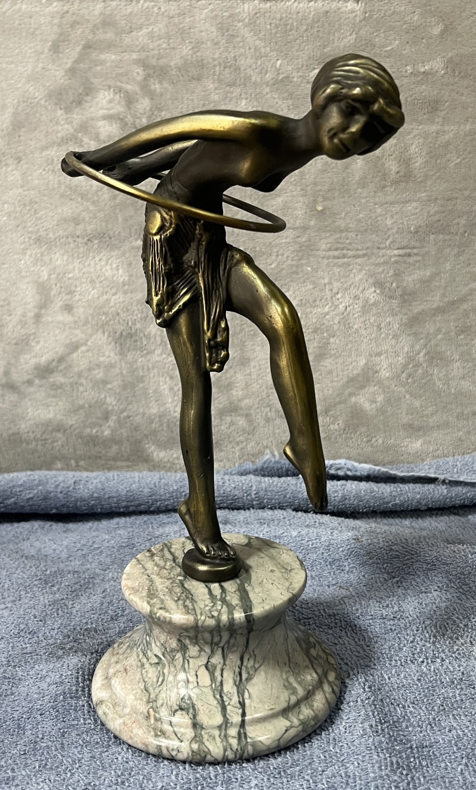 Art Deco Bronze Sculpture Statue Figurine - Hoop Girl Dancer - Marble Base