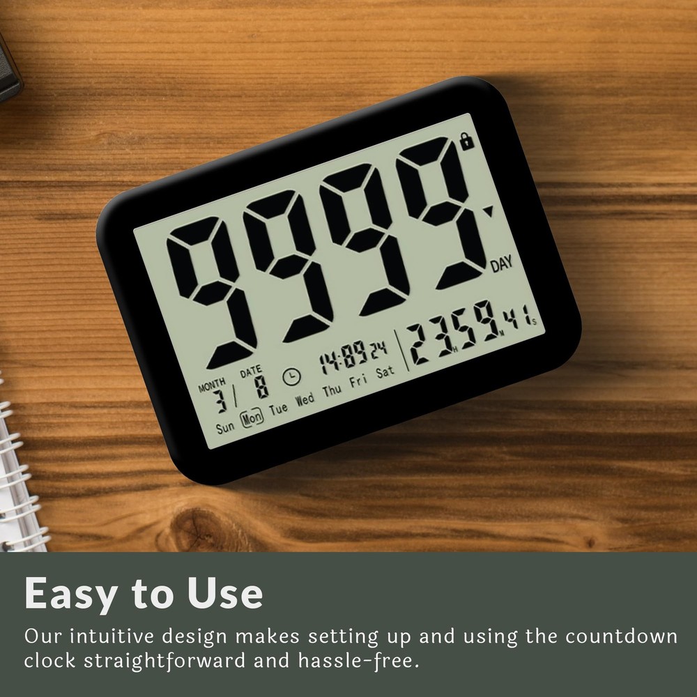 9999 Days Countdown Clock with Large LCD Display and Reusable Timer