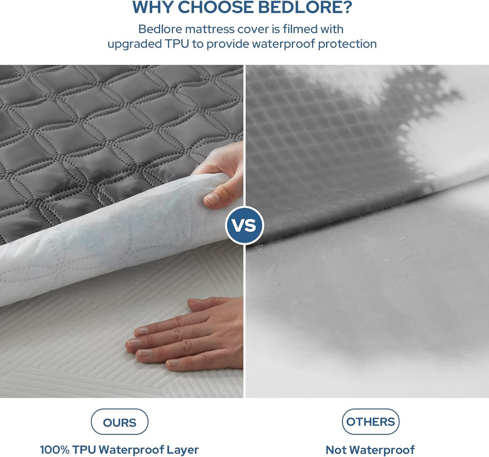 Queen Waterproof Mattress Protector Soft Noiseless Deep Pocket 6-18 Gray