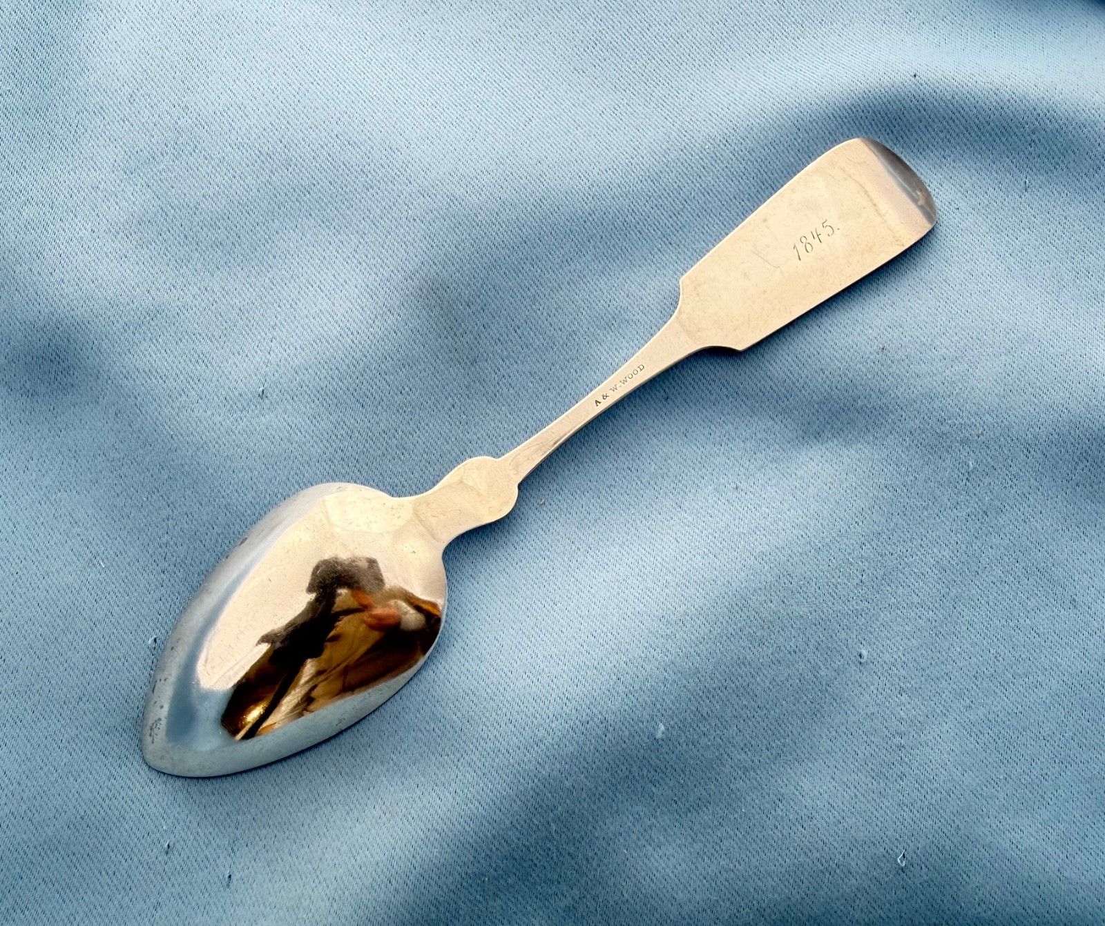 A&W Wood 2 Coin Silver Soup or Desert Spoons 7 1/2 Inches Mono 60 Gram