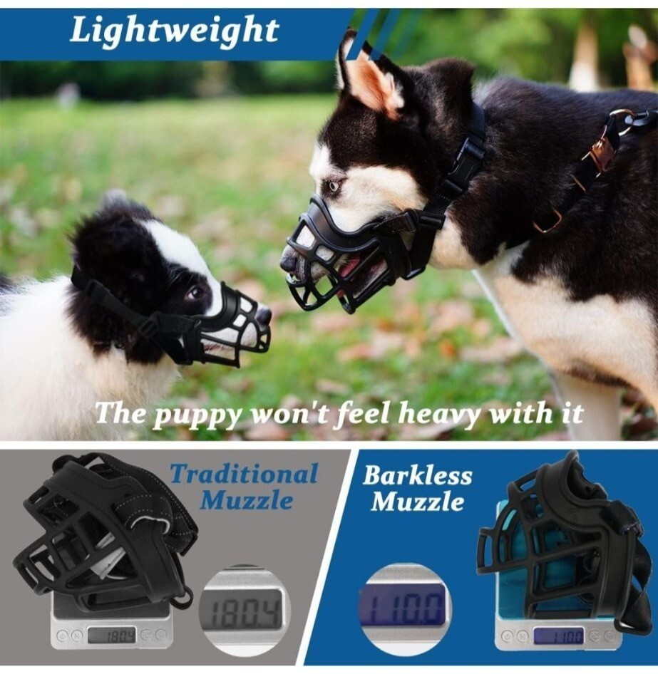 BARKLESS Dog Muzzle, Basket Muzzle for Biting, Chewing and Scavenging, Humane Ca