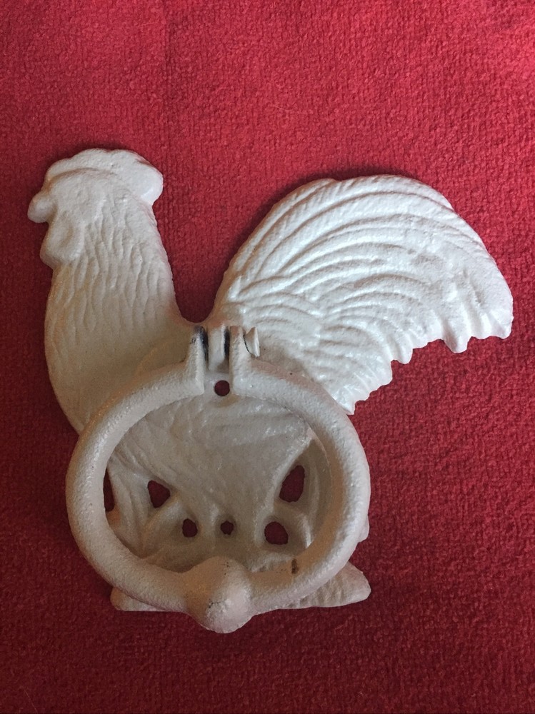 White Rooster Door Knocker Heavy Cast Iron Ring *NICE*