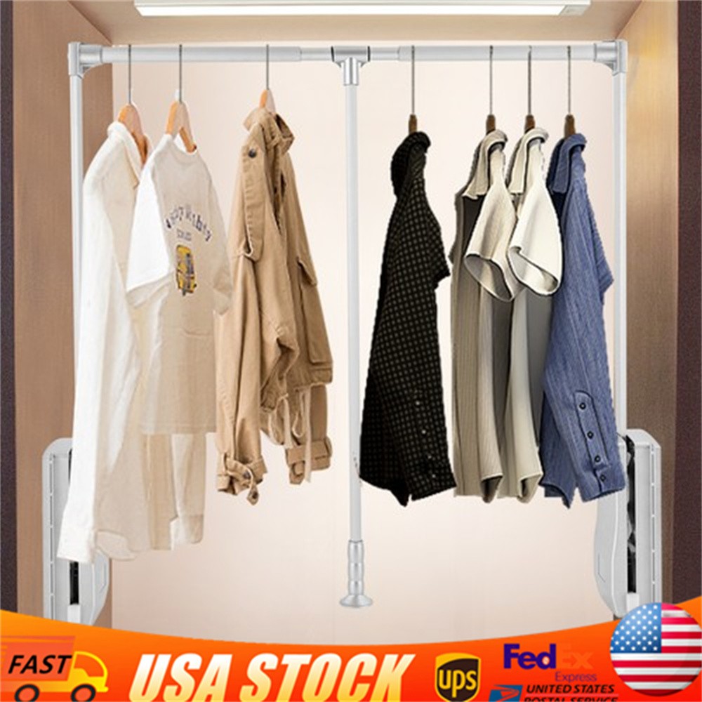 Modern 33 Inch Pull Down Closet Rod Pull Down Wardrobe Organizer Silver Indoor