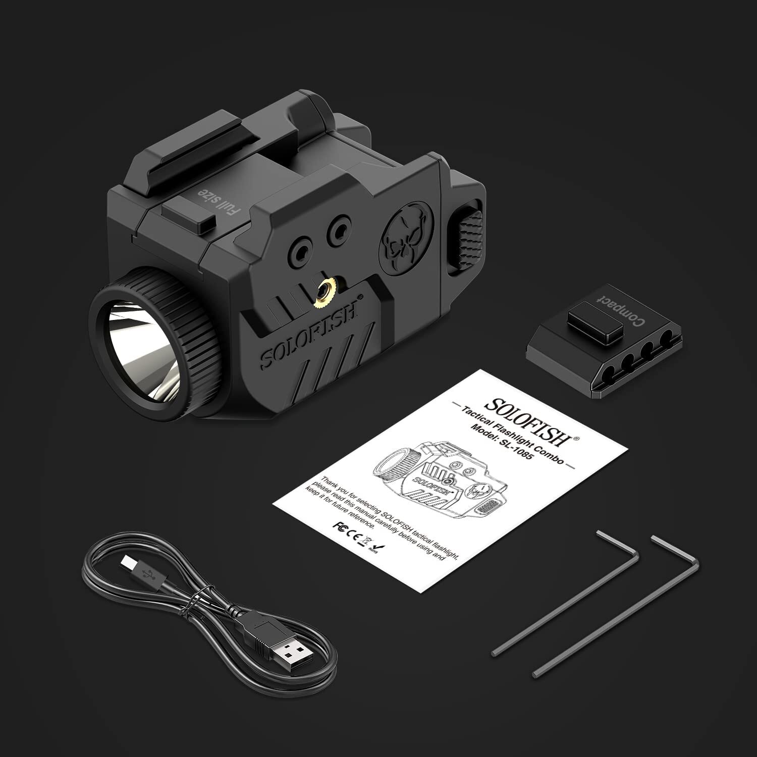 SOLOFISH 600lm Flashlight & Red/Green/Blue Laser Sight Combo Pistol Rechargeable